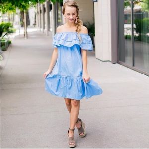Blue off the shoulder dress